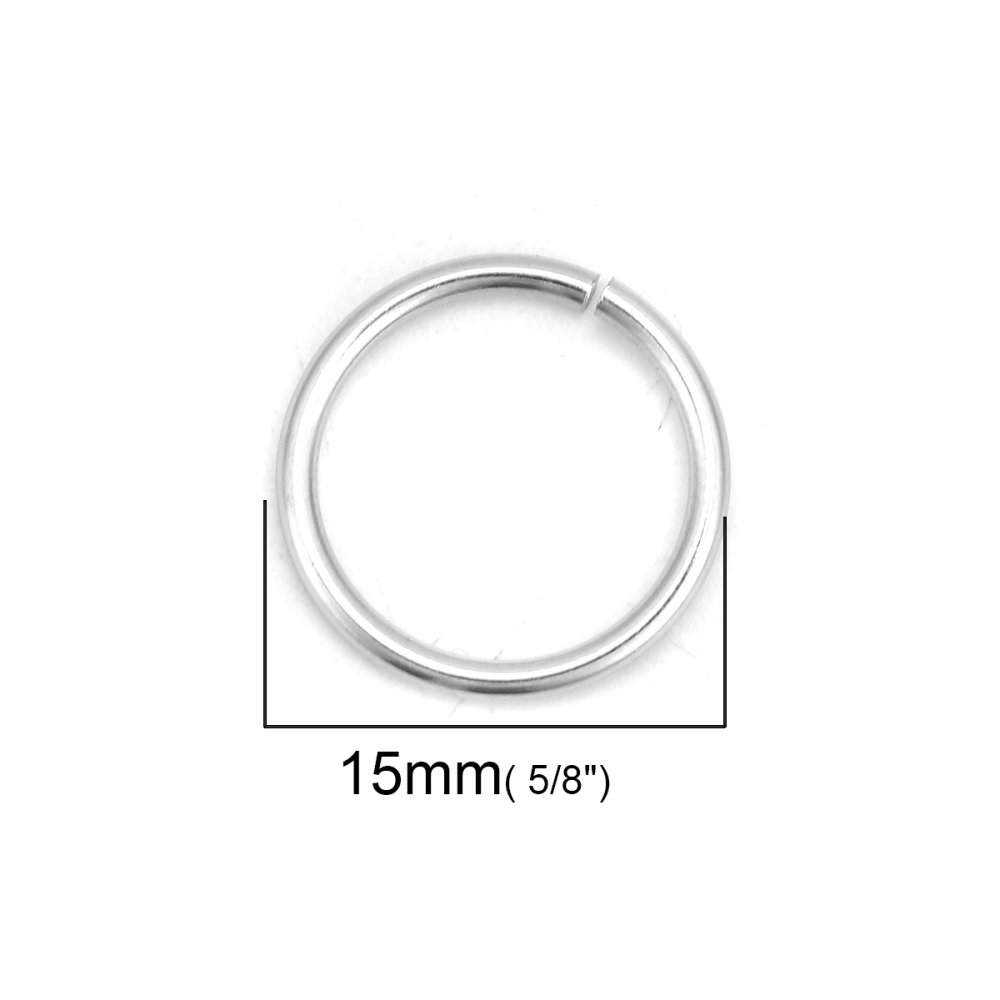 10 Open joint rings 15 mm Stainless steel