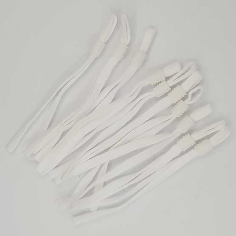 10 White elastic cord bands with adjustable buckle for mask attachment. N°02.