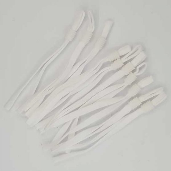10 White elastic cord bands with adjustable buckle for mask attachment. N&deg;02.