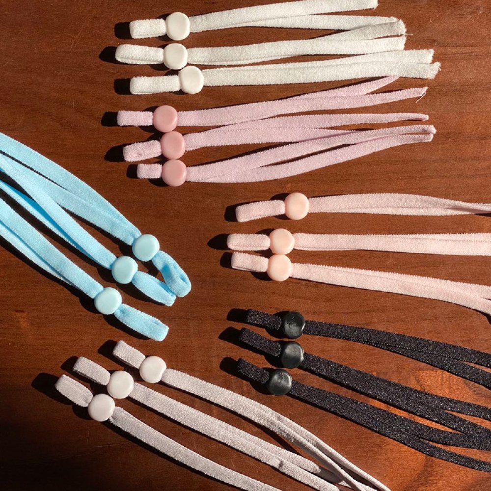 10 White Elastic Cord Bands with Adjustable Buckle for Mask.