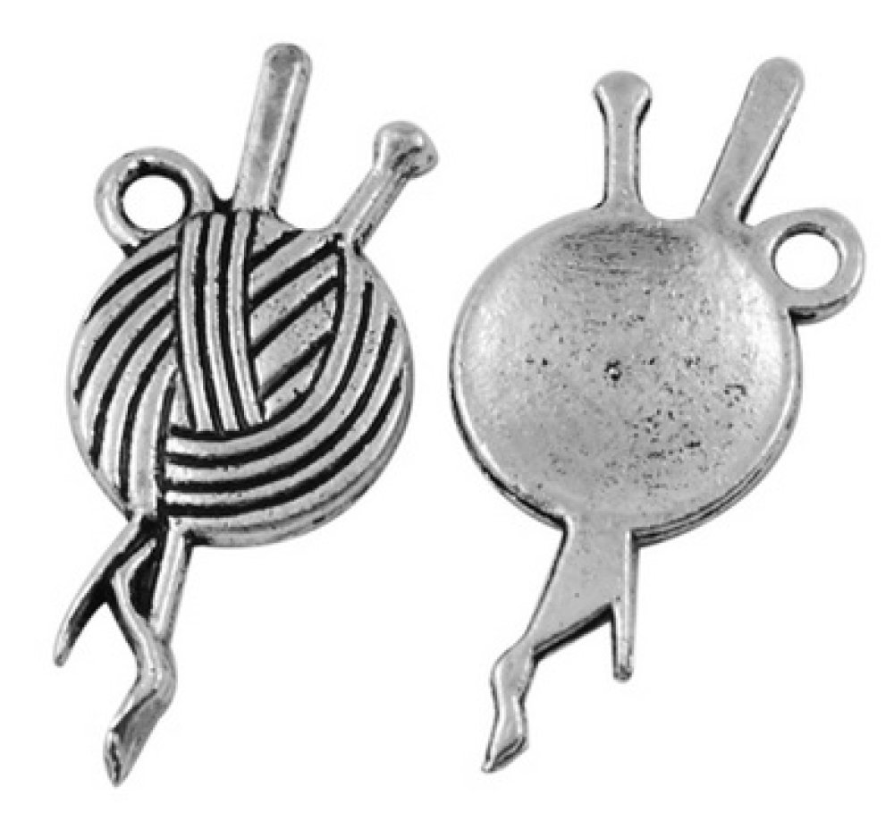 10 Charms pendants wool ball knitting needles Silver