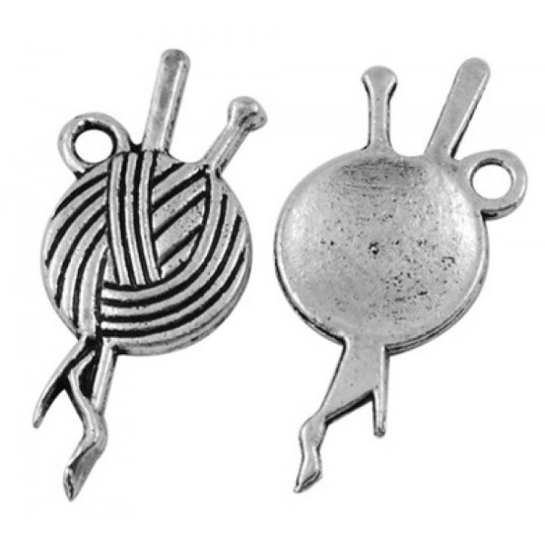 10 Charms pendants wool ball knitting needles Silver