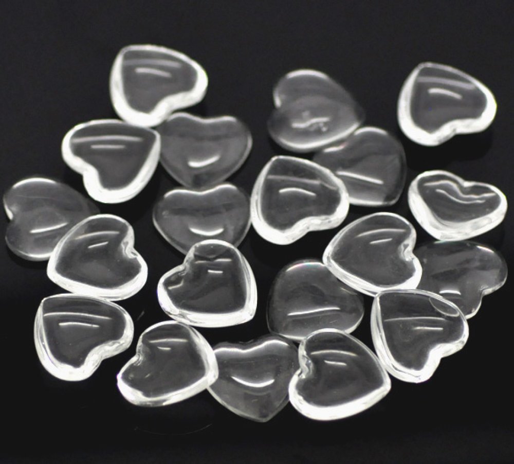 10 Cabochons Hearts 14 x 15 mm in clear burr glass N°22