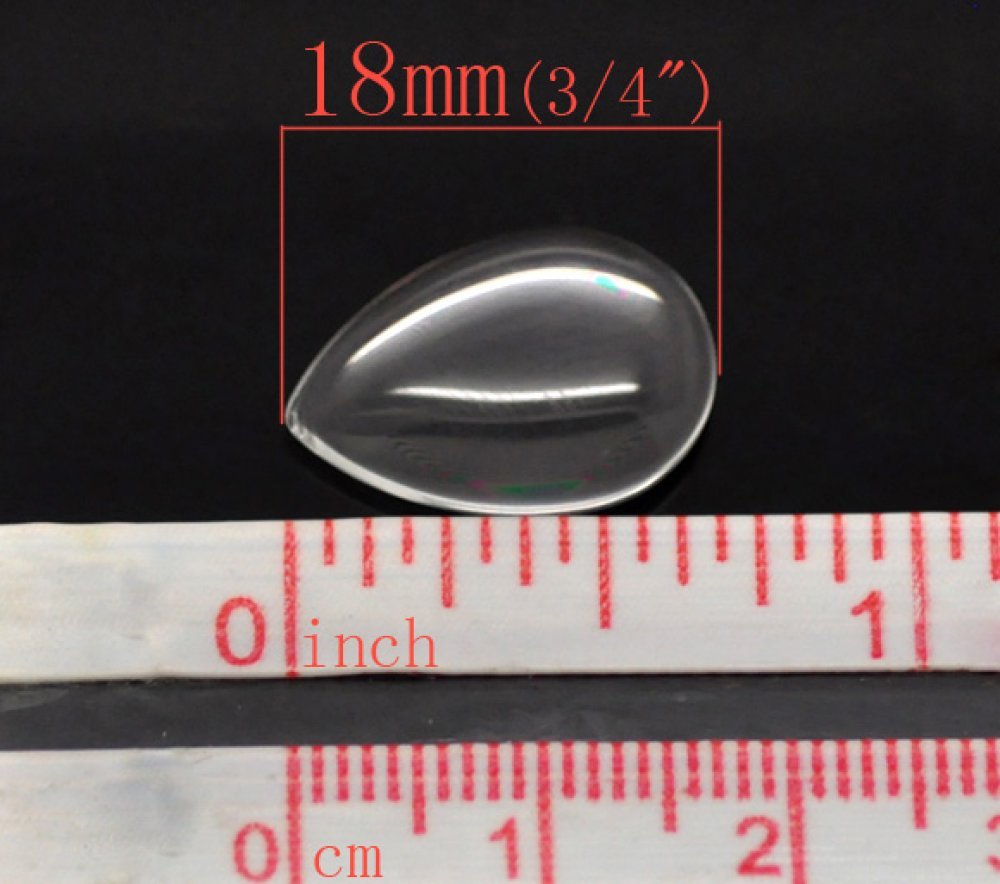 10 Cabochons Drops 13 x 18 mm in transparent magnifying glass N°24