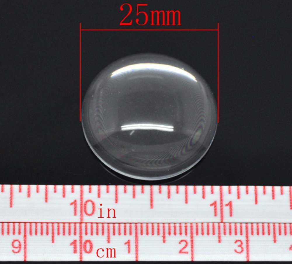 10 Round Cabochons 25 mm in transparent burr glass N°11 standard