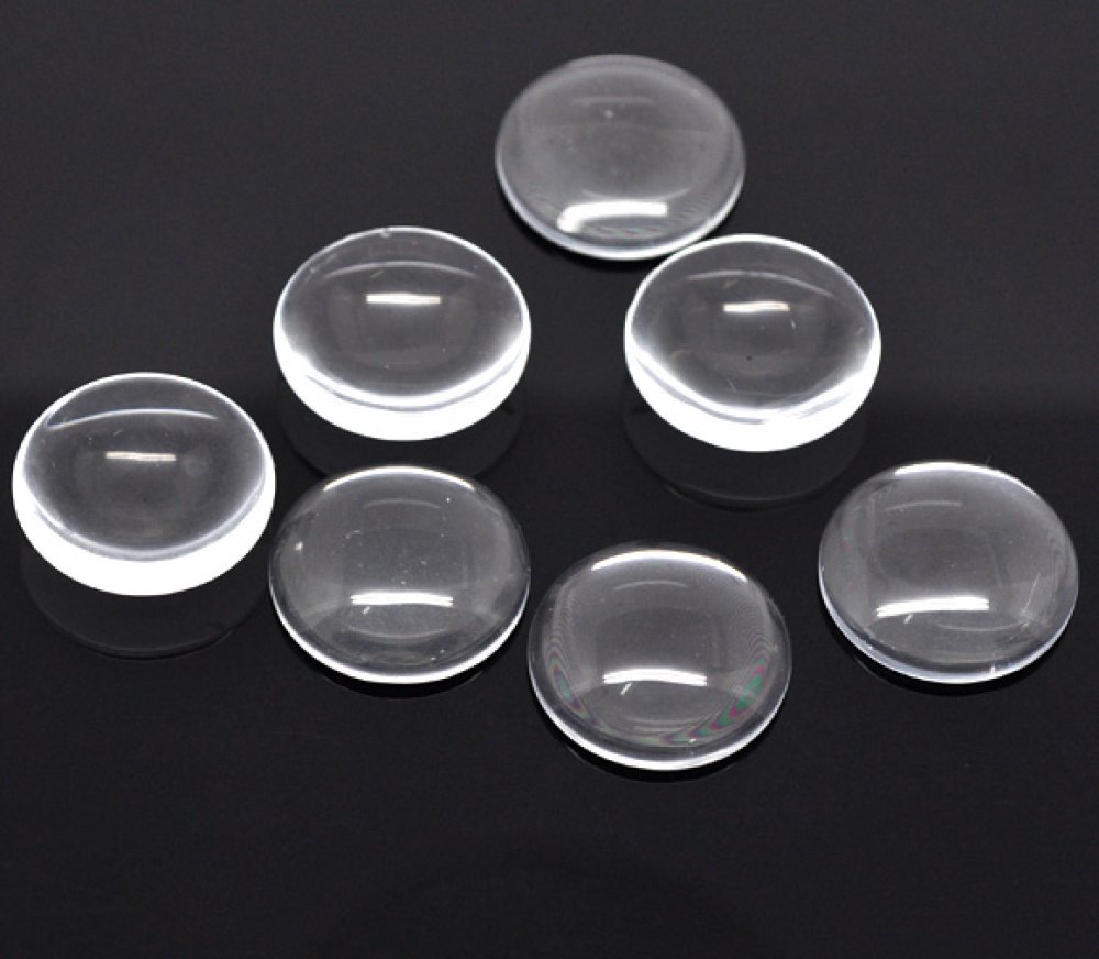 10 Round Cabochons 25 mm in transparent burr glass N°11 standard