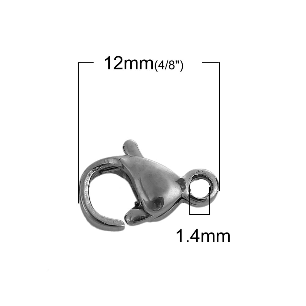 10 Stainless Steel Clasps Carabiner 12 x 07 mm.