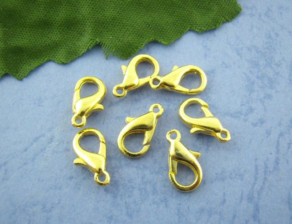 10 Clasps Carabiner 12 x 07 mm gold