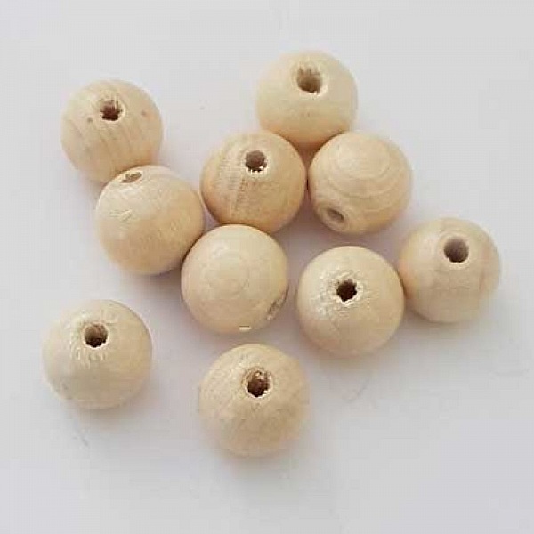 10 Perles Bois ronde 10 mm Ecru N&deg;01