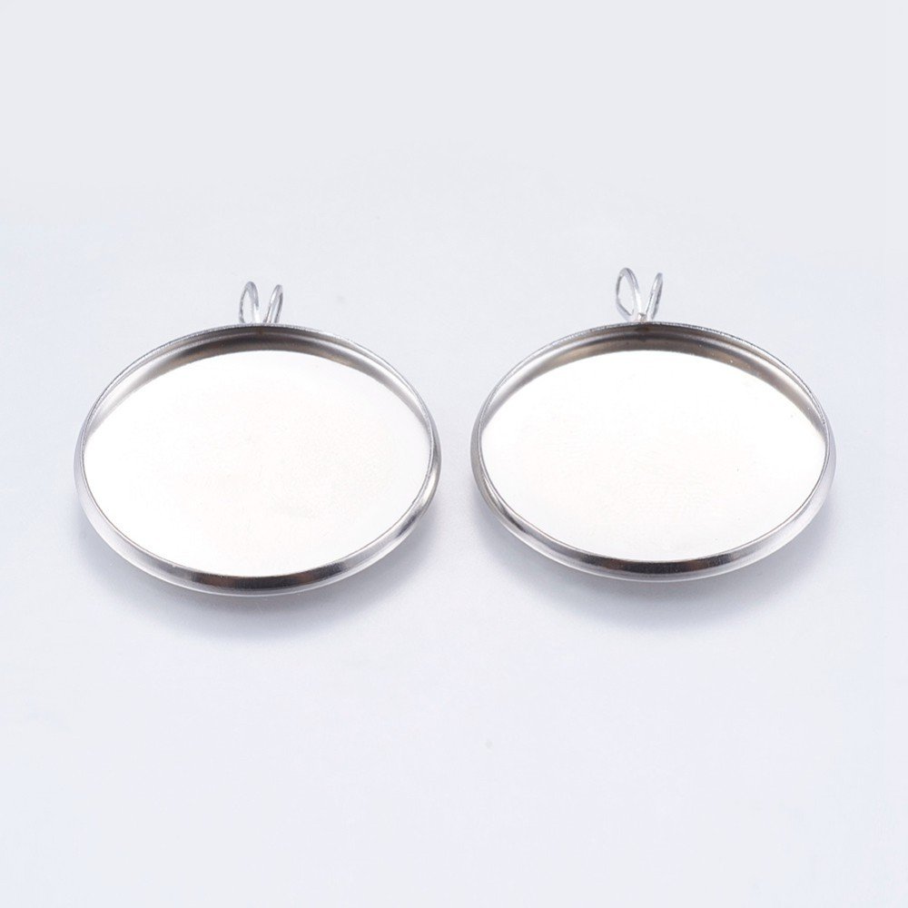 10 Cabochon Brackets 25mm Aged Silver, Stainless Steel