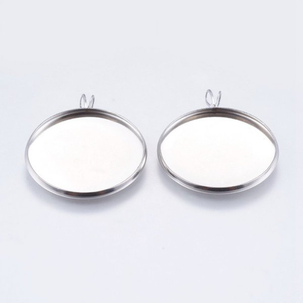 10 Cabochon Brackets 25mm Aged Silver, Stainless Steel