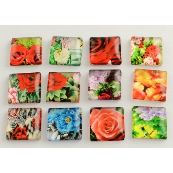 10 glass cabochons square 20 mm assorted Flowers S-22-20-17