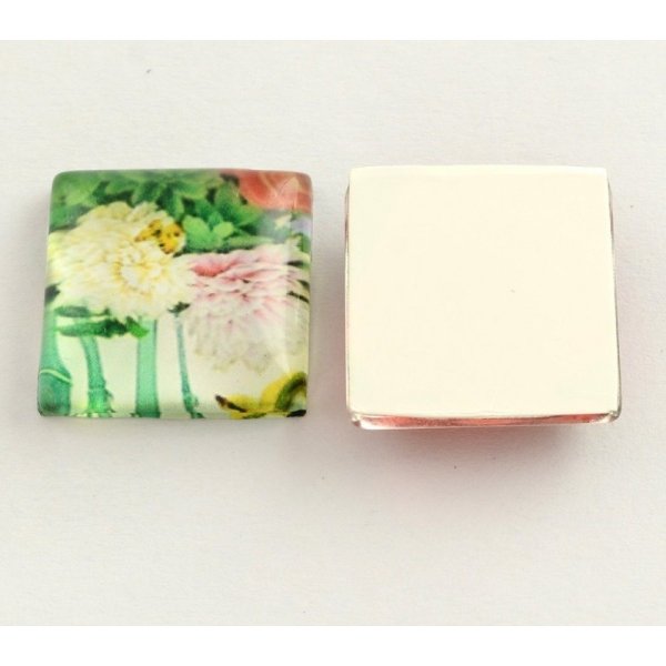 10 glass cabochons square 20 mm assorted Flowers S-22-20-17