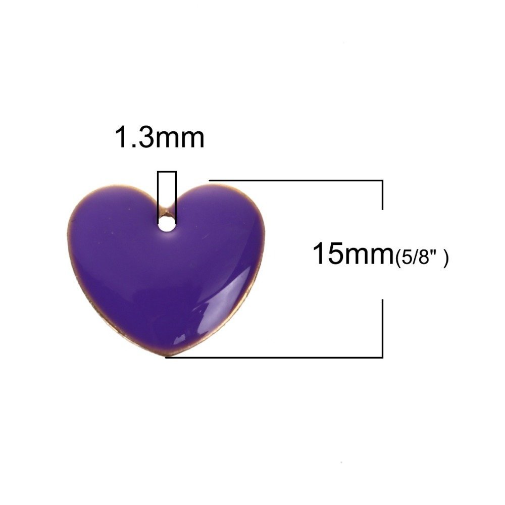 10 silver sequins enamelled double face heart N°01