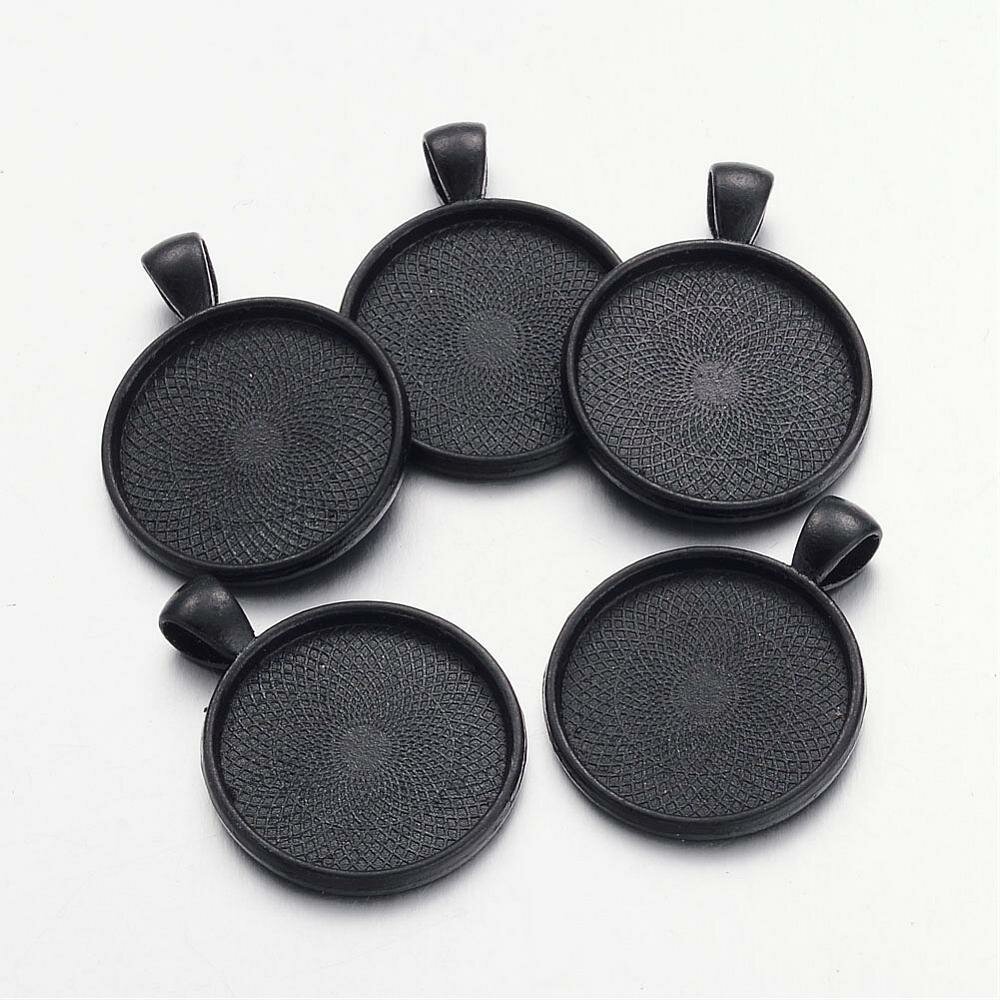 10 black cabochon holders 25mm, cabochon pendants 16NR