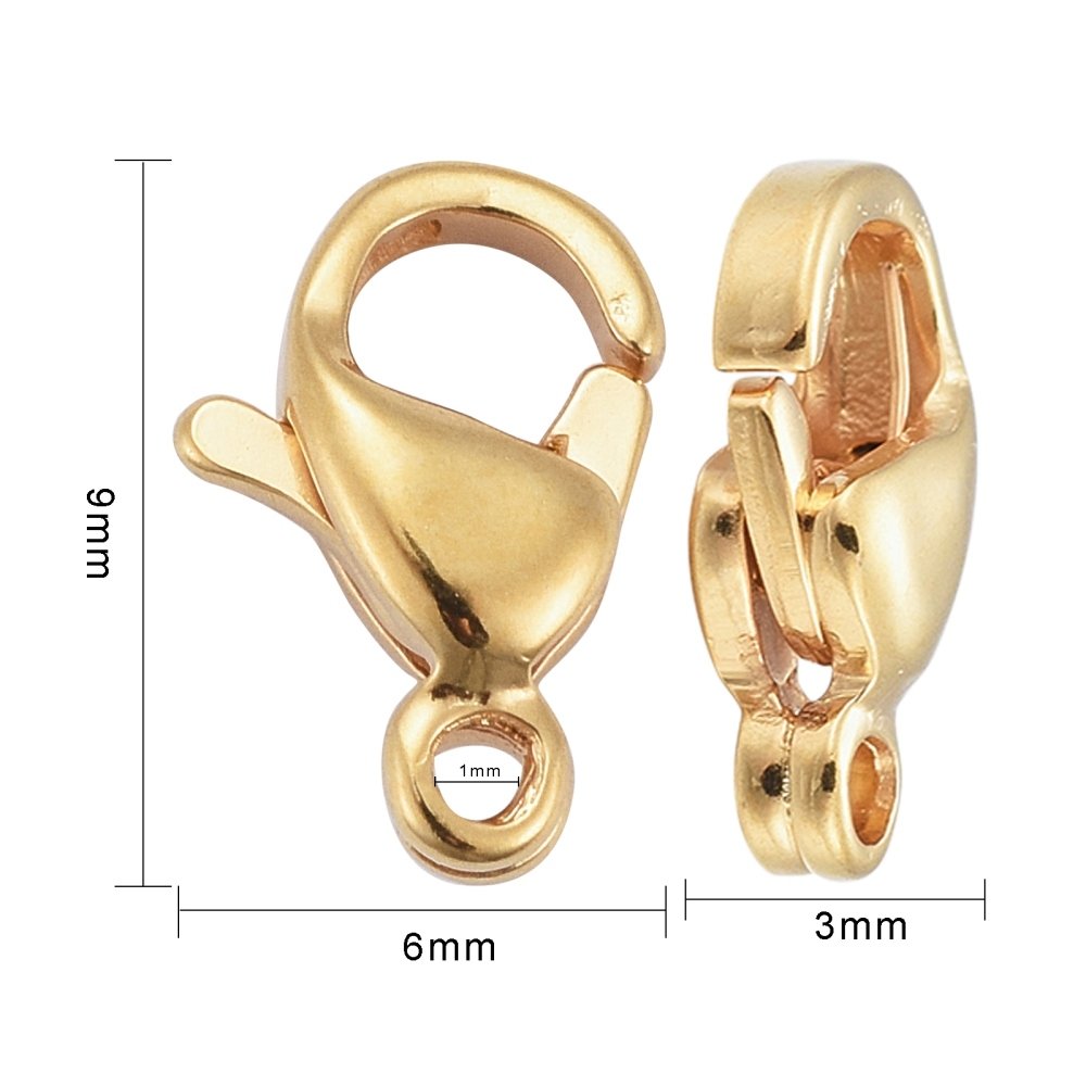 1 Stainless Steel Clasp 24K Gold Plated Lobster Clasp 9 x 6 mm Gold