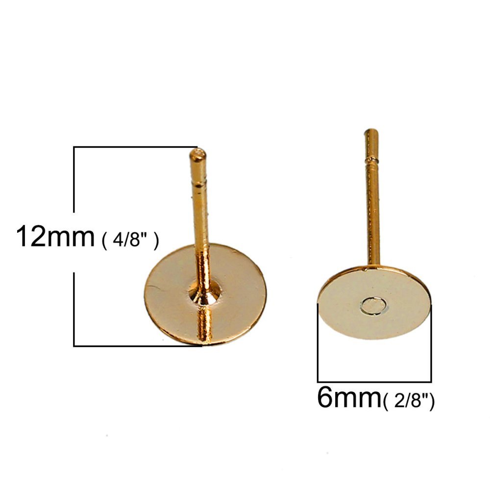 1 Pair of earrings 6 mm round chip tray 14K gold plated N°01