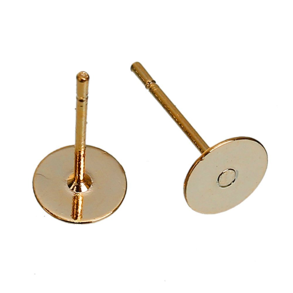 1 Pair of earrings 6 mm round chip tray 14K gold plated N°01