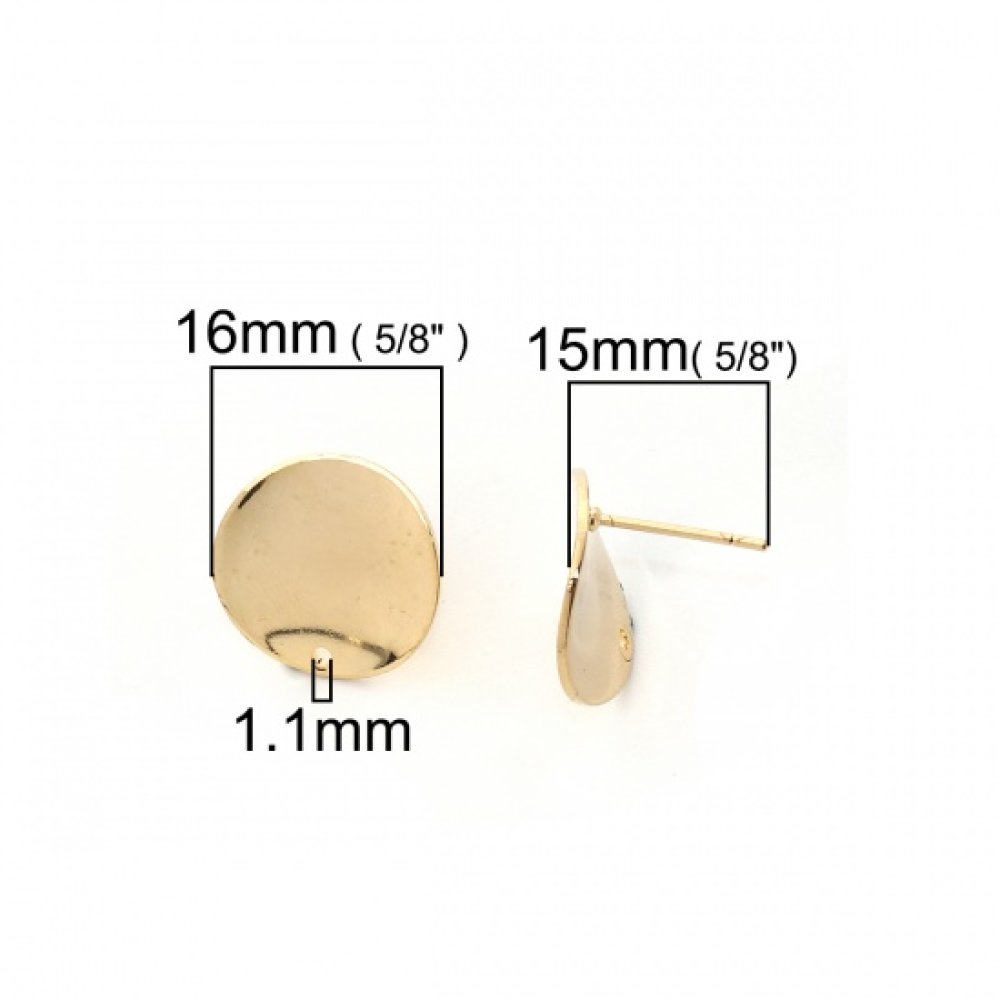 1 Pair of earrings chips round plate 16 mm GOLD plated N°02