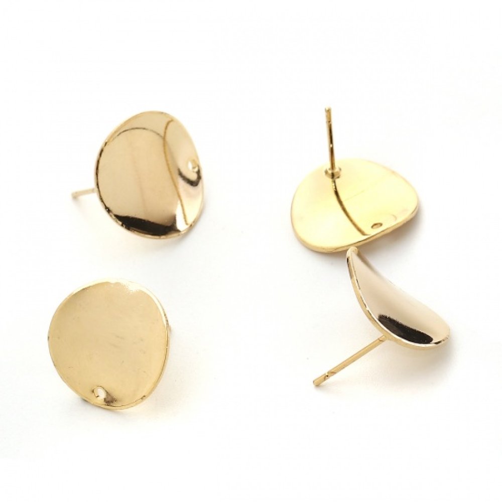 1 Pair of earrings chips round plate 16 mm GOLD plated N°02