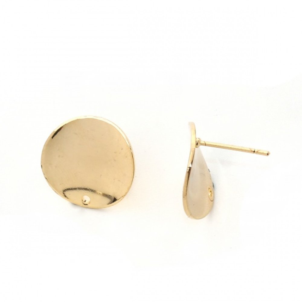 1 Pair of earrings chips round plate 16 mm GOLD plated N°02