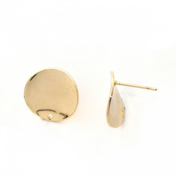 1 Pair of earrings chips round plate 16 mm GOLD plated N&deg;02