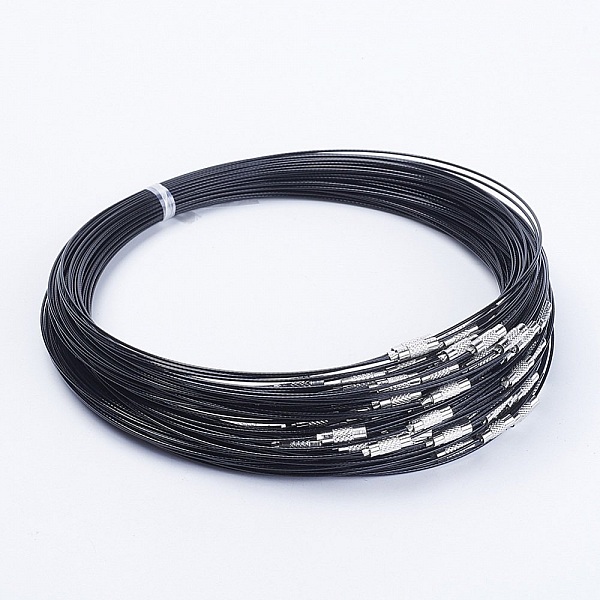 1 necklace rigid cabled wire black clasp to screw N&deg;01