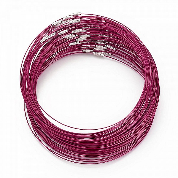 1 necklace rigid cabled wire purple red clasp to screw N&deg;01