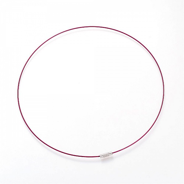 1 necklace rigid cabled wire purple red clasp to screw N&deg;01
