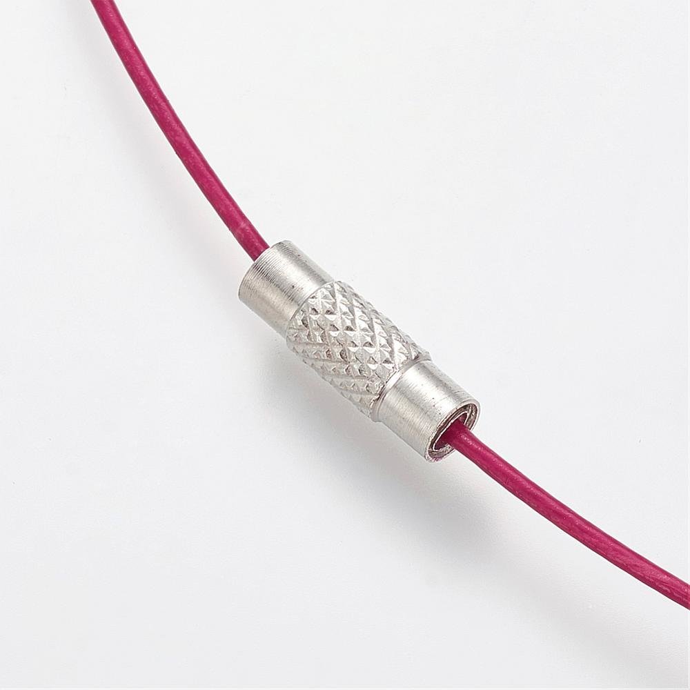 1 necklace rigid cabled wire purple red clasp to screw N°01