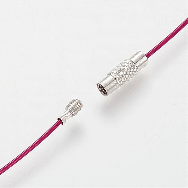 1 necklace rigid cabled wire purple red clasp to screw N&deg;01