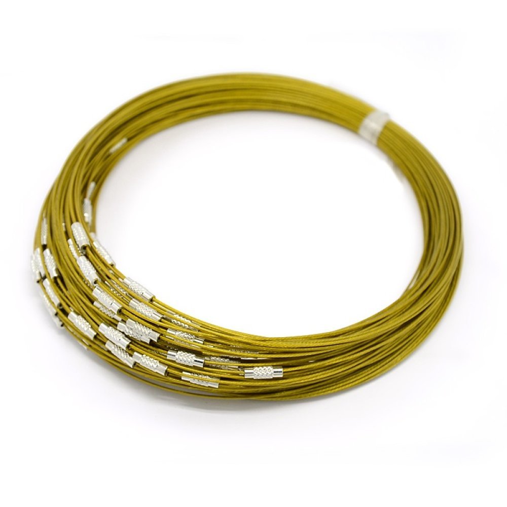 1 necklace rigid cabled wire green yellow clasp to screw N°01