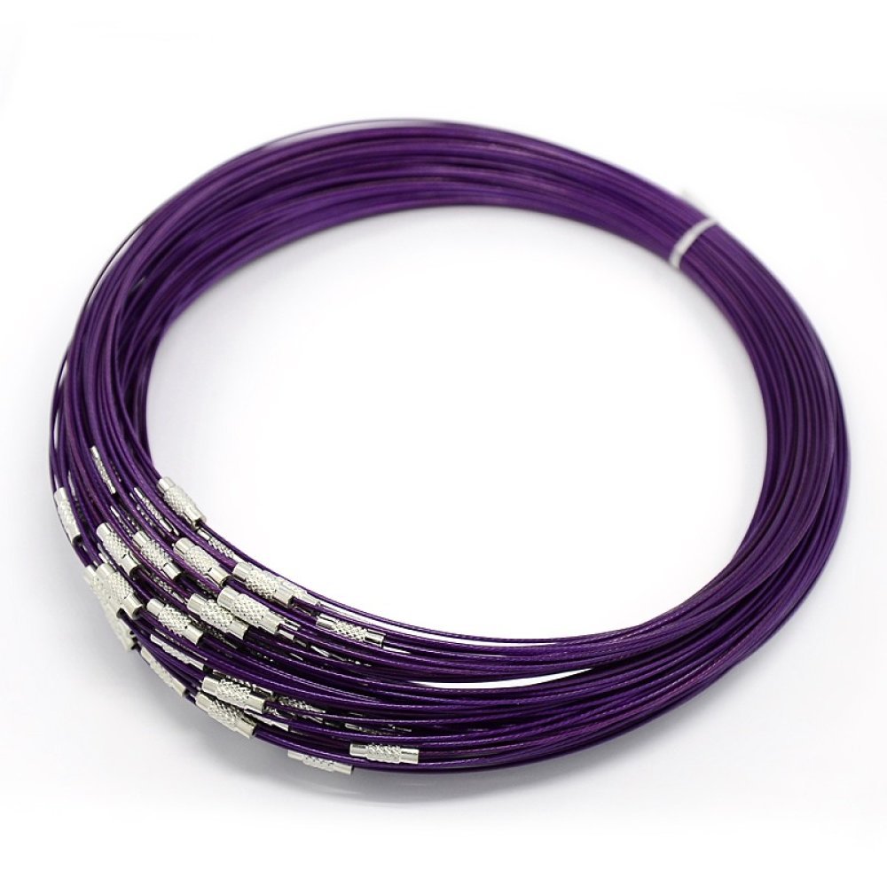 1 necklace rigid cabled wire purple clasp to screw N°01