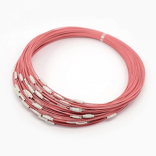 1 necklace rigid pink cabled thread clasp to screw N&deg;01