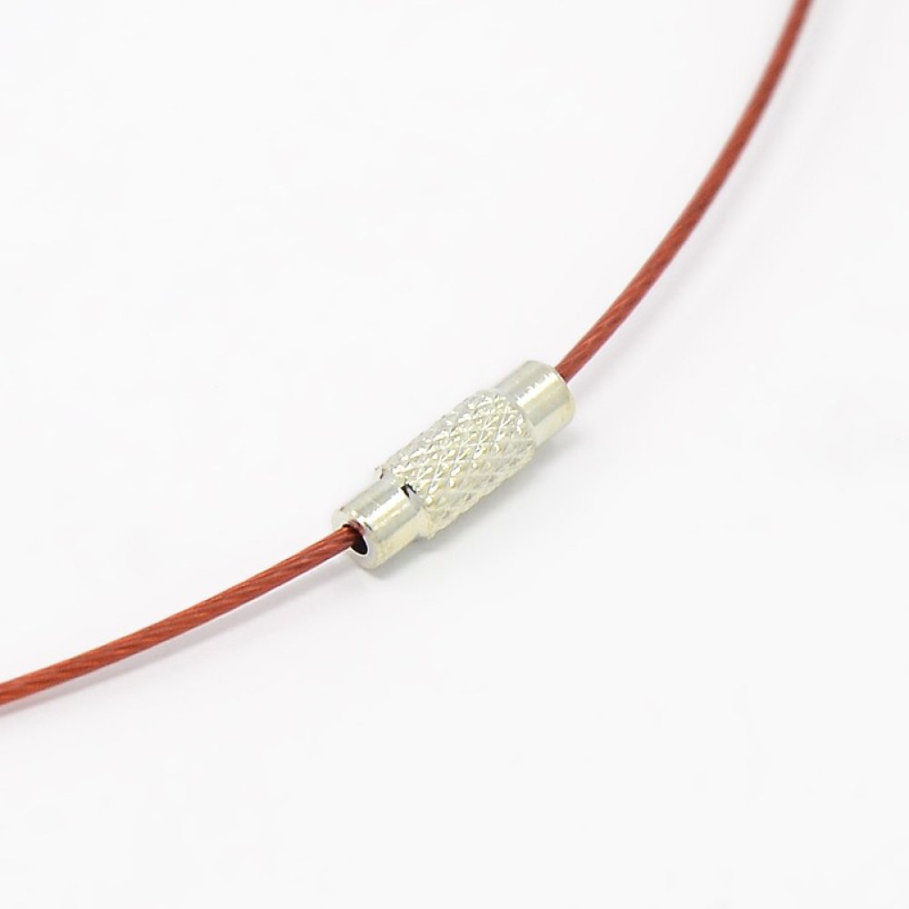 1 necklace rigid cabled wire dark red clasp to screw N°01