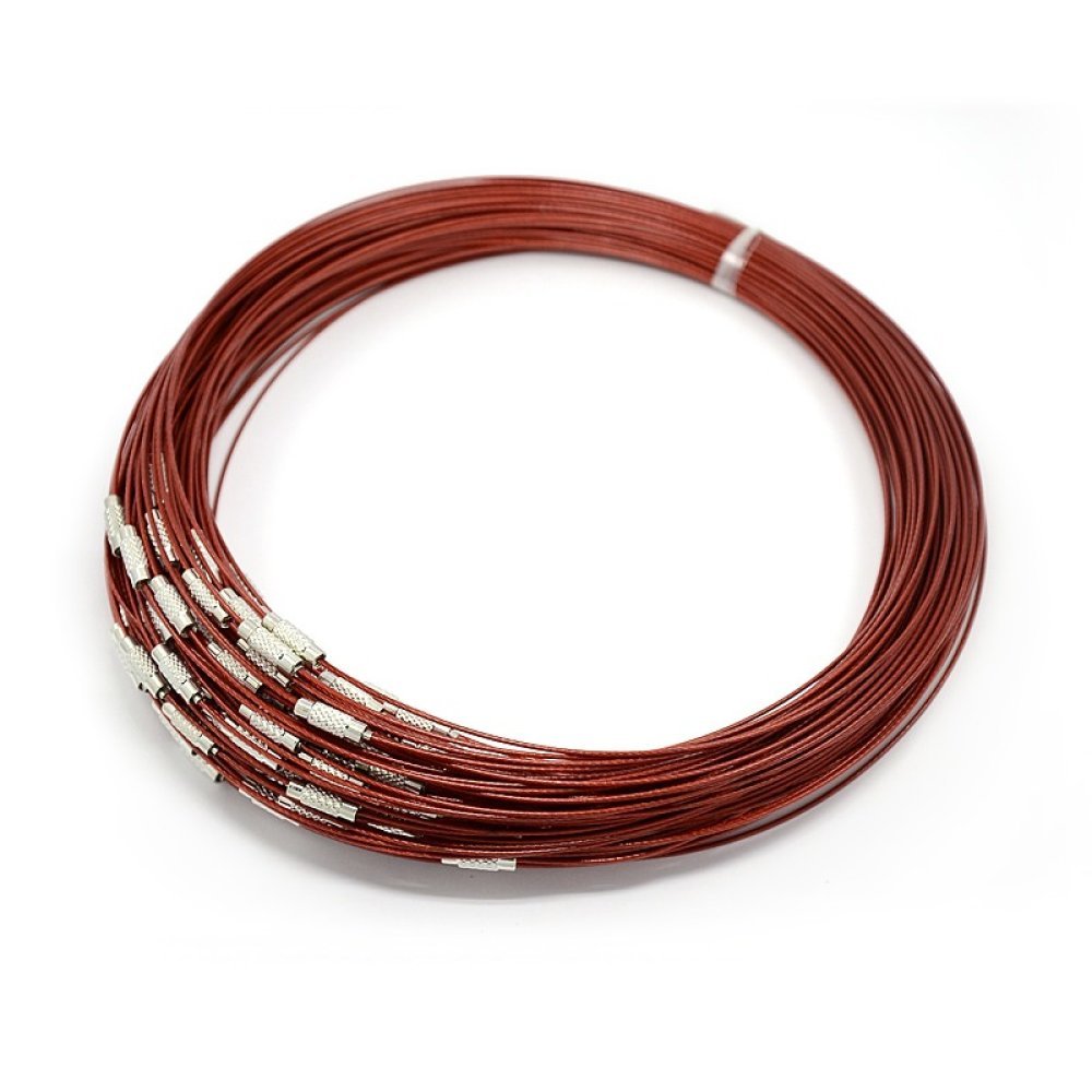 1 necklace rigid cabled wire dark red clasp to screw N°01