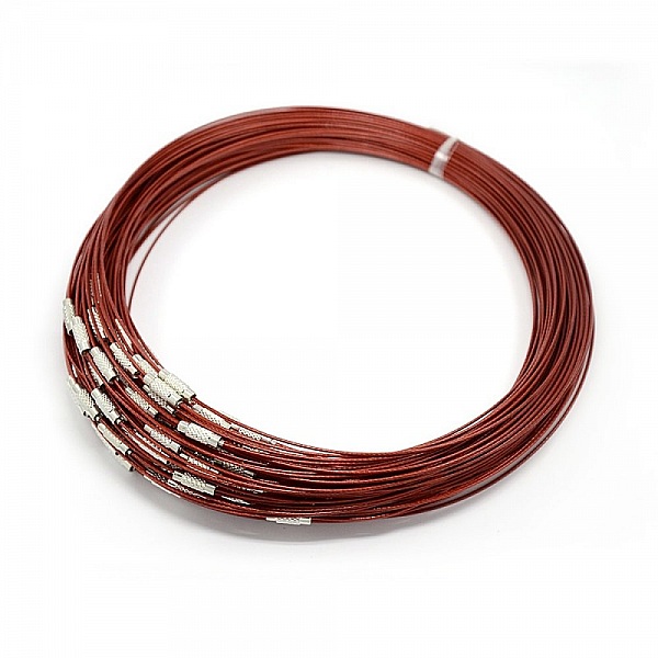 1 necklace rigid cabled wire dark red clasp to screw N&deg;01