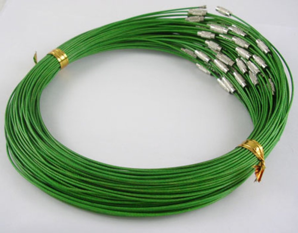 1 necklace rigid cabled wire sea green clasp to screw N°01