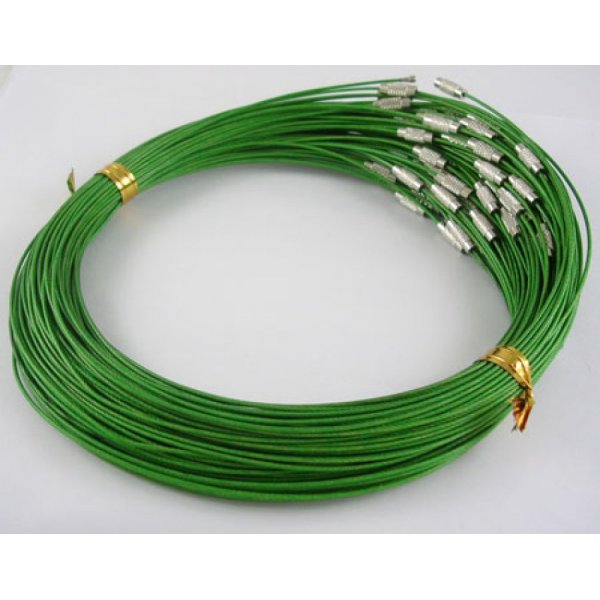 1 necklace rigid cabled wire sea green clasp to screw N°01