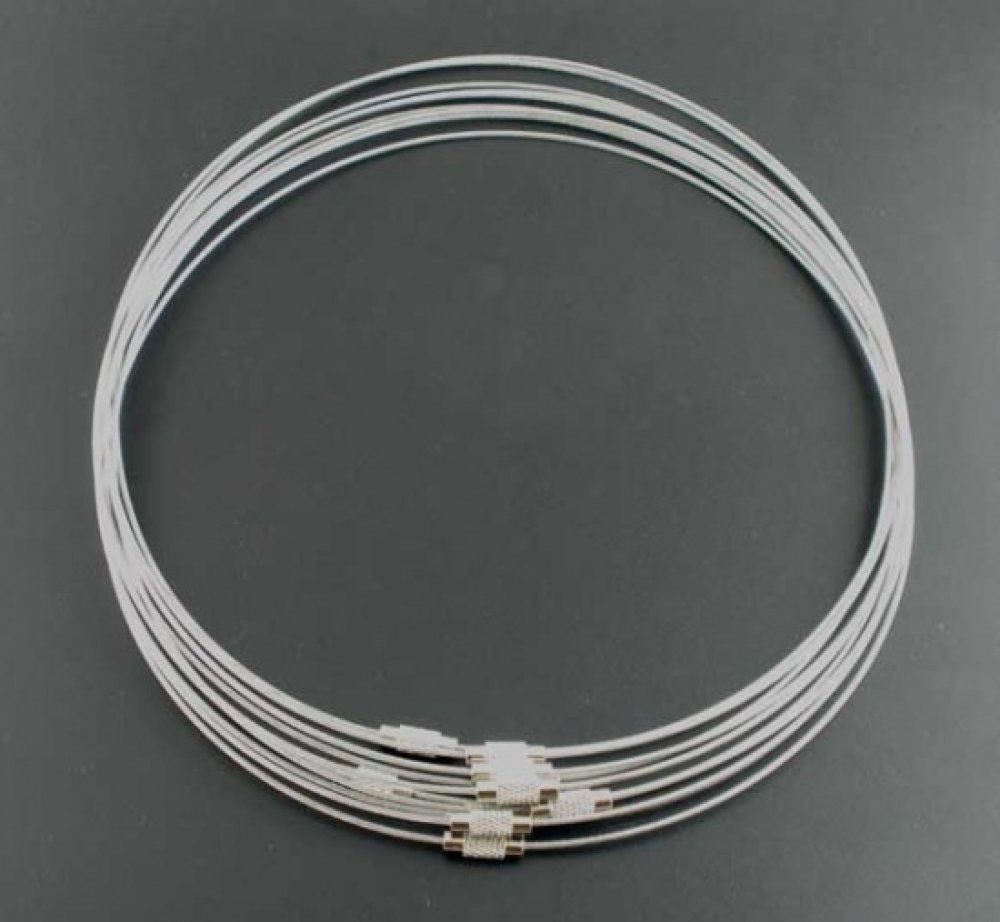 1 necklace rigid cabled wire grey clasp to screw N°01