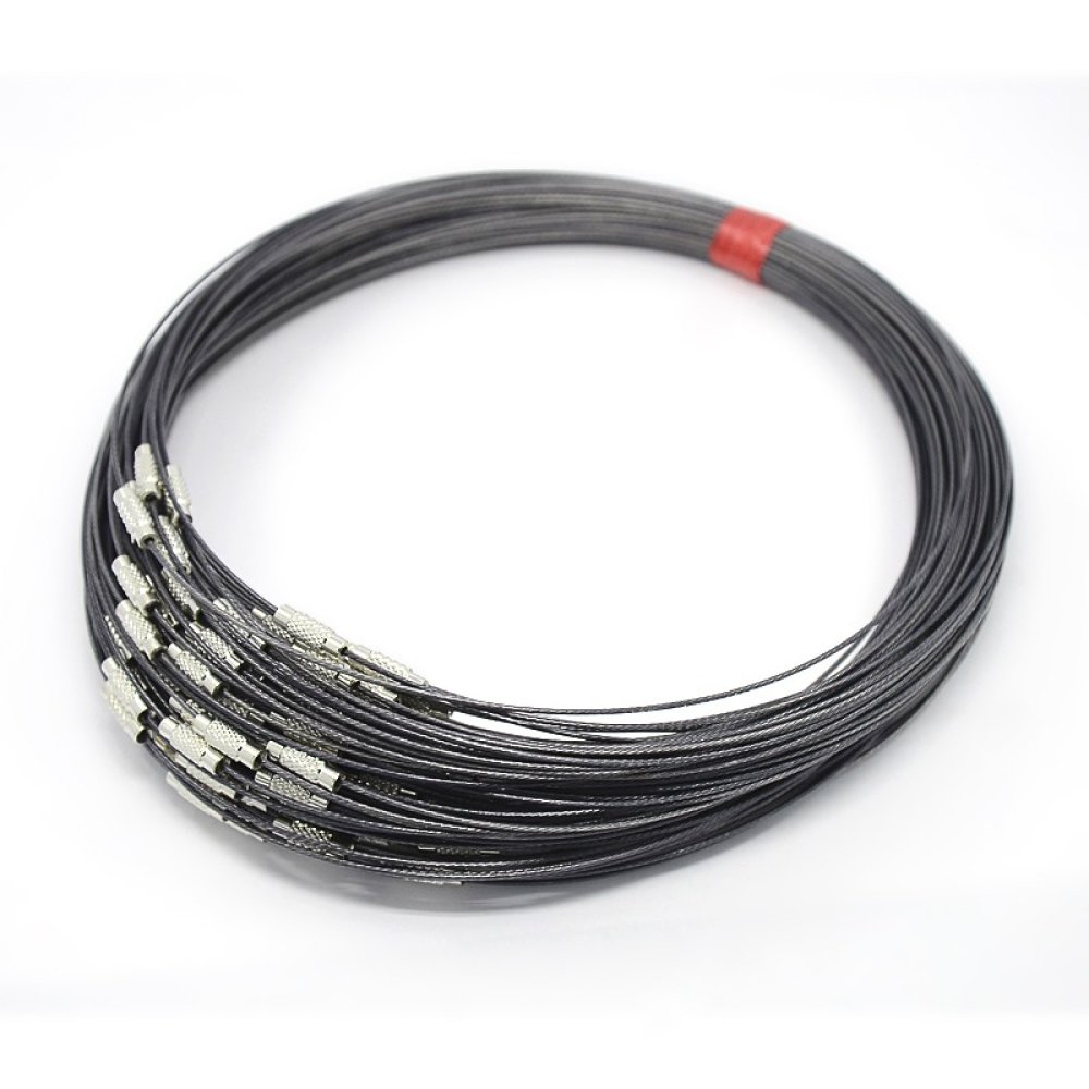1 necklace rigid cabled wire slate gray clasp to screw N°01