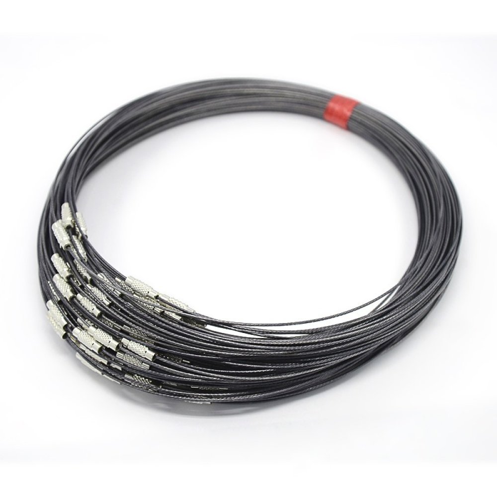 1 necklace rigid cabled wire slate gray clasp to screw N°01