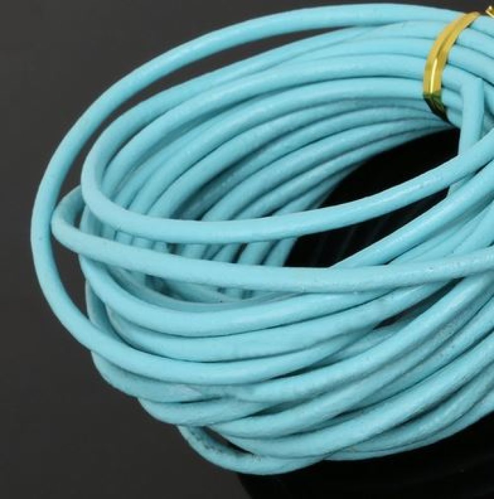 1 meter Round smooth leather cord Turquoise 3 mm