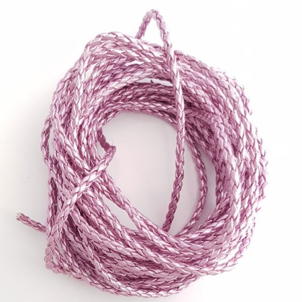 1 meter Round cord imitation leather braided Purple Silver 3 mm