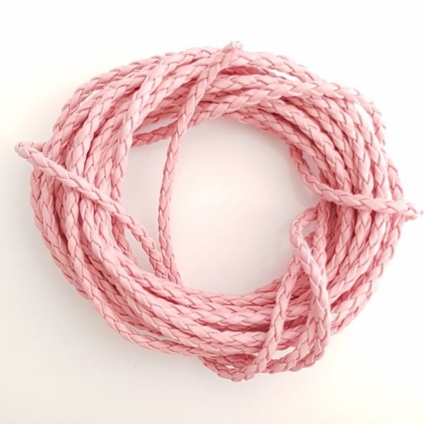 1 meter Round cord faux leather braided Dark Pink 3 mm