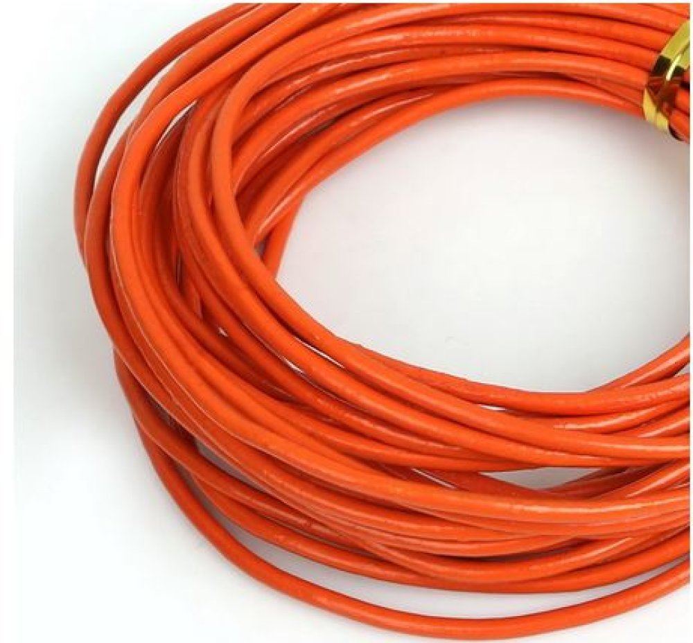 1 meter Round smooth leather cord Orange 2 mm