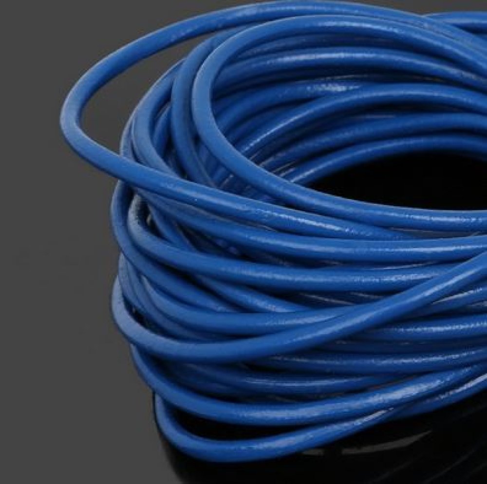 1 meter Round smooth leather cord Blue 3 mm