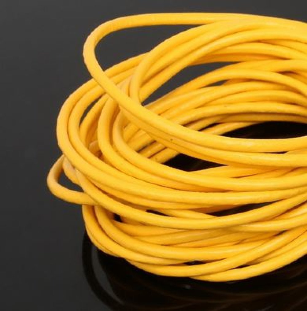 1 meter Round smooth leather cord Yellow 3 mm