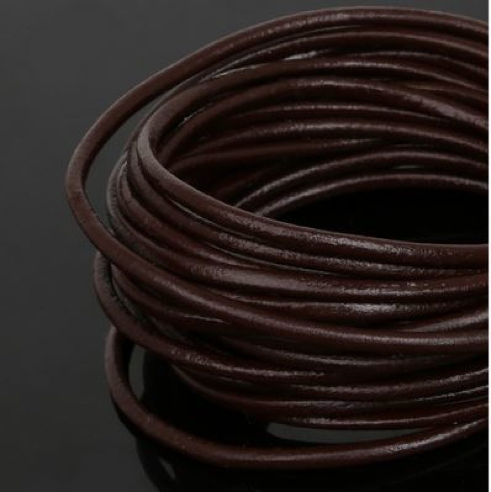 1 meter Round smooth leather cord Dark Brown 3 mm