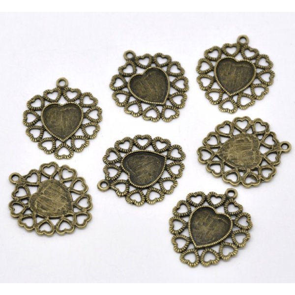 1 cabochon support Heart N&deg;01 Bronze